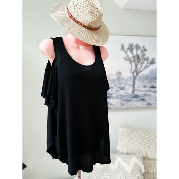Express buttery soft micromodal cold shoulder flowy tunic top L - Picture 1 of 2